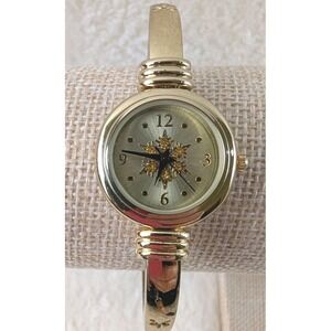 Gold-Tone Bangle Quartz Watch with Floral Star‎ Dial Design – New Battery –...